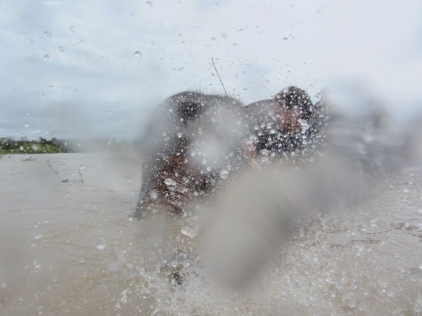 Fah Sai doing a great splashing session in the river.