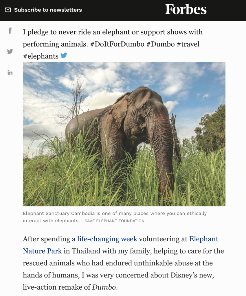 Forbes - Ethical Elephant Tourism: Do It For Dumbo