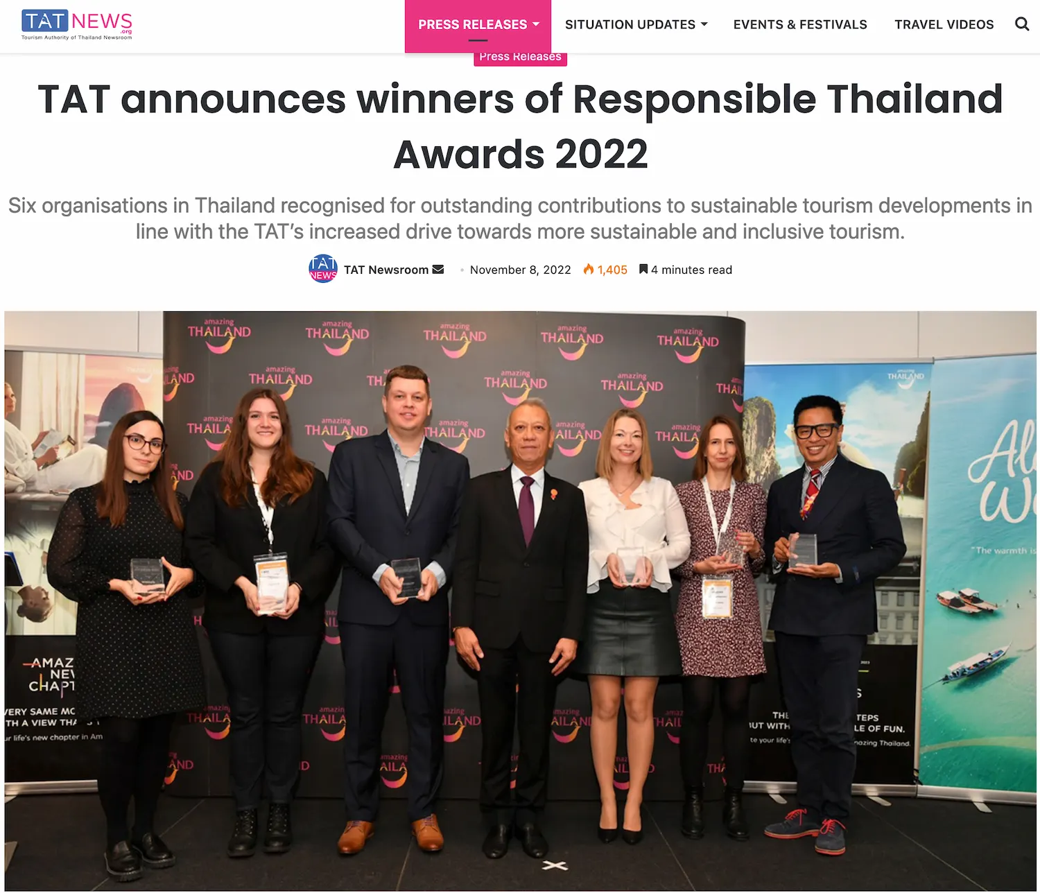 TAT announces winners of Responsible Thailand Awards 2022 – Best Animal Welfare: Elephant Nature Park